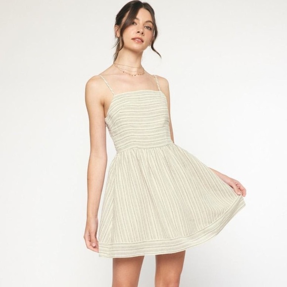 Francesca’s Elegant Cream Striped min Dress - Picture 5 of 10